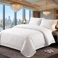 Parure de draps d'hôtel Hilton de luxe personnalisée, douce et confortable, 100% coton 60S 300TC, rayures blanches de 1 cm