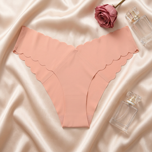 Women <b>Seamless</b> Wave Edge <b>Thong</b> Panties Invisible No Show Solid Color Low Rise Ladies T-back Underwear Soft Stretch Lingerie - Product Image 2