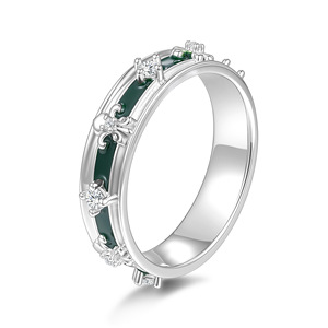Bague Éternité Style Cour Antique en Argent S925 avec Moissanite Brillante Incrustée et Émail Vert – Élégante Bague pour Femme, Idéale pour un Cadeau - Product Image 1