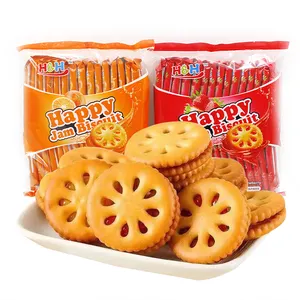 Đồ ăn nhẹ dâu tây hương vị 3 mảnh mứt bánh sandwich Cookie mứt trung tâm đầy bánh sandwich bánh quy Halal Biscuit bán buôn