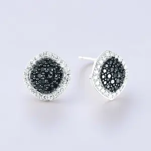 QINGXIN CUSTOM OEM Fine Jewelry Women's Luxury Cut Black Zircon Womens 925 Silver Small Stud Earrings