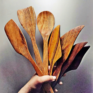 Ensemble d'ustensiles de cuisine en bois, outils de cuisine antiadhésifs, ensemble de cuillères et couteaux en bois, naturel - Product Image 1
