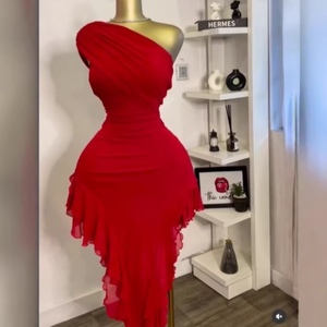 เดรสทรงเข้ารูปแบบไหล่เดียวสำหรับผู้หญิง แต่งระบายชายกระโปรงแบบอสมมาตร เหมาะสำหรับงานปาร์ตี้และงานกลางคืน แฟชั่นชุดเดรส - Product Image 5