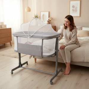 Cuna <span class=keywords><strong>de</strong></span> Viaje Moderna para Niños, Fácil <span class=keywords><strong>de</strong></span> Montar, Cuna <span class=keywords><strong>Colecho</strong></span> con 6 Niveles Ajustables, Marco Metálico, para Dormitorio - Product Image 1