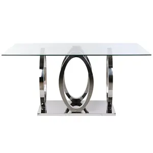 Table à manger en verre trempé et acier 160x90x76cm - Product Image 1