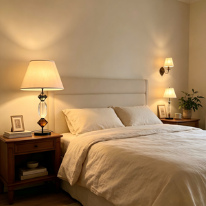 Lámpara de mesa moderna de cristal con pantalla de tela color blanco roto, estilo Empire, E27/E26, luz LED cálida para decoración de dormitorio, decoración del hogar, decoración de hotel - Product Image 3