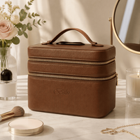 Grande trousse de maquillage de voyage en cuir PU, double compartiment zippé, organiseur de cosmétiques de luxe, étui de beauté portable pour le rangement du maquillage