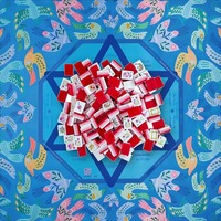 Jeu de tuiles de mahjong américain en acrylique à 4 couches, 30x22mm, 160 tuiles rouges et blanches avec motif d'oiseau bleu et d'étoile, tapis inclus