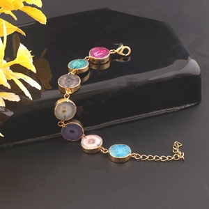 Natural multi color solar quartz <b>bracelet</b> gold electroplating link charms handmade <b>bracelet</b> <b>copper</b> alloy adjustable chain - Product Image 2