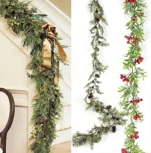 1.5M Guirlande De Noël Aiguille De Pin Artificielle Berry Guirlande Vigne De Noël Cheminée Décor Pour Nouvel An Guirlande De Noël