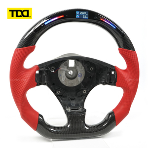 Volant en fibre de carbone LED véritable TDD compatible avec Maserati, avec cuir perforé rouge - Product Image 2