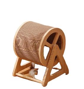 Nouveau design : Griffoir pour chat en forme de grande roue en bambou amovible, en carton ondulé écologique, pour le tranchage des griffes des animaux de compagnie - Product Image 1