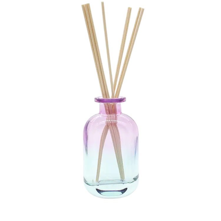 Corps en verre de bouteille de diffuseur de liège vert violet bicolore de 180ml avec des bâtons de fibre pour la surface sérigraphiée de cosmétiques