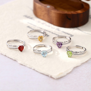 8 Fine 6mm Heart Cut Natural Colorful Stone <b>Rings</b> <b>Adjustable</b> 925 Sterling Silver Platinum Plated Non Tarnish Jewelry For Women - Product Image 3