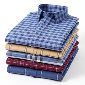 Camisa grande de manga longa com logotipo personalizado, camisa casual de flanela para escritório, xadrez, formal, de 100% algodão