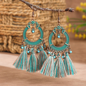 Bohemian Tassel <b>Drop</b> Earrings Alloy Antique <b>Bronze</b> Plated Women's Party Fashion Jewelry - Product Image 1