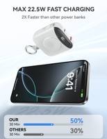 Nouvelle Batterie Externe Portable 2025 10000mAh avec Charge Sans Fil, Câble de Données Intégré, Batterie de Voyage Ultra Mince Type Porte-clés