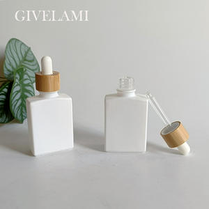 ขวดบรรจุภัณฑ์เครื่องสำอาง 15 มล. 30 มล. 50 มล. 100 มล. ทรงเหลี่ยม สีขาวด้าน ทำจากแก้ว สำหรับน้ำมันหอมระเหย พร้อมฝาไม้ไผ่ - Product Image 1