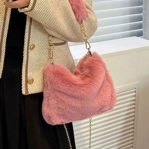 I-0659 Autumn/Winter Fashion Women's <b>Plush</b> Crossbody Bag Handbag with Detachable Shoulder Straps <b>Large</b> Capacity Zipper Closure - Product Image 4