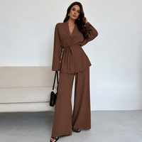 Nouvel ensemble décontracté automne-hiver - Robe femme col en V avec bretelles élégantes, taille ajustée et pantalon ample à manches longues