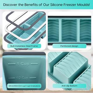 Silicone Freezer Tray with Lid 4 Compartments 250ml BPA Free Food Storage Container for Baby Food Soup Microwave Dishwasher Safe - Product Image 4