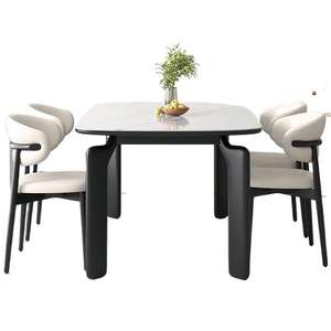 Modern Minimalist Rectangular <b>Dining</b> Table <b>Set</b> 4 Piece White Top Black Legs <b>Space</b> <b>Saving</b> For Home Small Apartments - Product Image 5