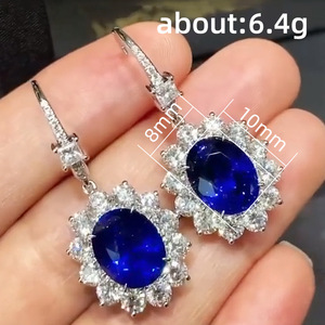 Orecchini pendenti a forma di fiore color zaffiro blu per donna, gioielli vintage alla moda - Product Image 4