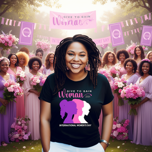 T-shirt da donna Give To Gain per la Giornata Internazionale della Donna 2026, casual, girocollo, a maniche corte, in jersey stampato 100% cotone - Product Image 2