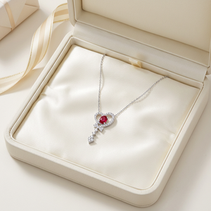 Most Popular Classic Luxury 18K White Gold Natural Diamond <b>Ruby</b> Heart Pendant <b>Necklace</b> Gemstone Jewelry Women Anniversary - Product Image 2