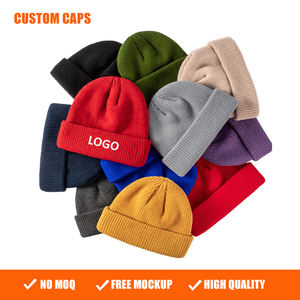 قبعات شتوية محبوكة عالية الجودة من الأكريليك مع شعار مطرز مخصص، قبعة فضفاضة بحافة مطوية للرجال والنساء - Product Image 1