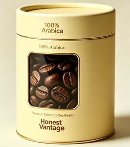Honest Vantage Premium Select Coffee Beans 100% Arabica Rigid Cylinder Packaging Gold Foil Design - Product Image 3