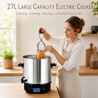 Marmite Électrique en Acier Inoxydable 27L avec Contrôle par Micro-ordinateur et Thermostat Automatique 1800W pour Usage Domestique, Idéale pour la Confection de Confitures, les Boissons et le Maintien au Chaud