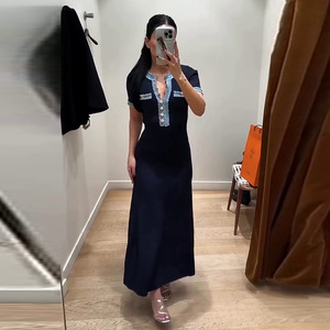 Nouvelle robe longue en denim mince pour femmes, coutures à simple boutonnage, décoration pailletée, taille naturelle lavable - Product Image 5