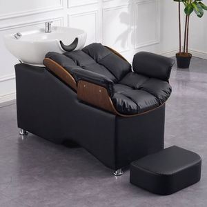 Chaise de shampooing d'éponge à haute densité de style moderne de salon de coiffure d'éponge blanche/noire bassin en céramique confortable pour l'usage de salon Baer - Product Image 1