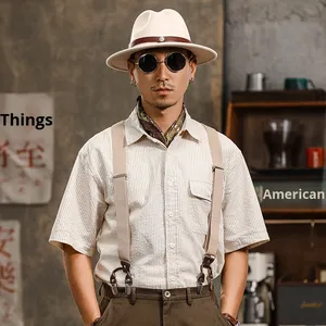 <span class=keywords><strong>Camicia</strong></span> da lavoro <span class=keywords><strong>Seersucker</strong></span> a righe retrò britannica da uomo a maniche corte traspirante in puro cotone Casual allentato per l'estate - Product Image 2