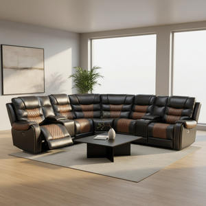 Modern L-Shaped Corner Recliner Sofa Set with Faux Leather Reclining Function <b>Storage</b> Console Durable Design - Product Image 5