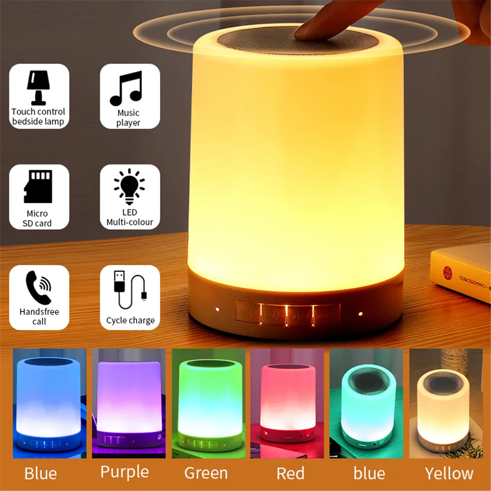 Portable BT Speaker Wireless Mini Player Touch Pat Light Colorful LED Night Light Bedside Table Lamp for Better Sleeps