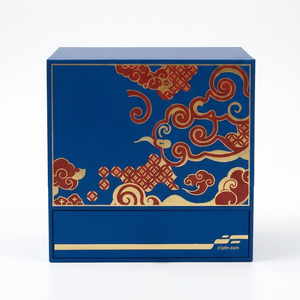 Boîte cadeau rigide bleue motif nid d'oiseau avec estampage à chaud motif nuage or rouge pour emballage haut de gamme - Product Image 2