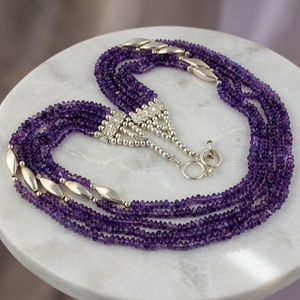 Collier tendance pour femme en argent plaqué avec perles d'améthyste, bijoux en pierres précieuses pour fêtes et cadeaux - Product Image 3