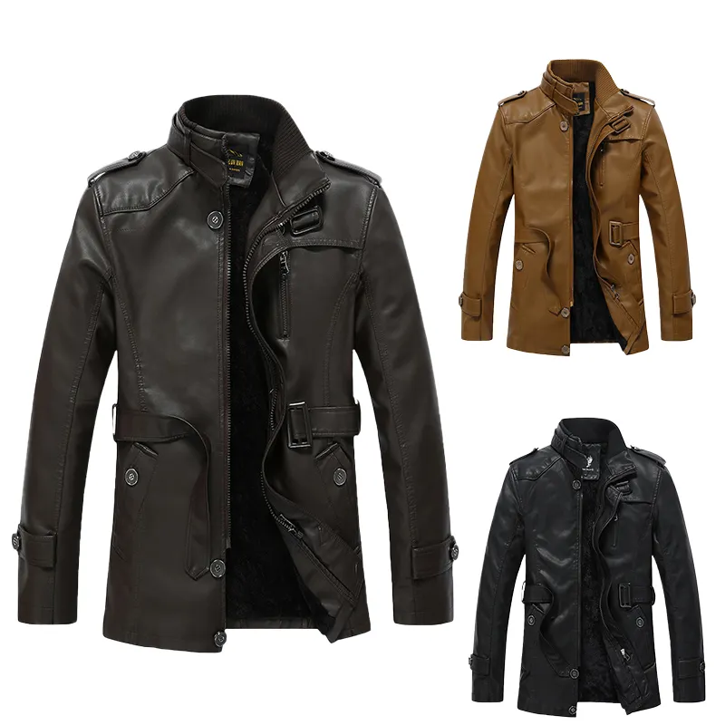 Mens Long Coat Casual Leather Jacket Windbreaker Windproof Parka Outwear Homme Men Overcoat Trench Coat Leather Jackets