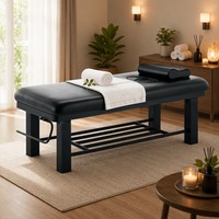 Table de massage professionnelle OEM en cuir PU noir pour salon et clinique, table de soin du visage robuste avec repose-tête