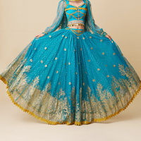 Robe de princesse circulaire grande et exquise pour femmes avec imprimé floral doré et dentelle pour la danse du ventre indienne, jupe mi-longue
