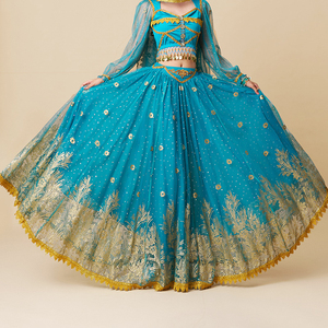 Robe de princesse circulaire grande et exquise pour femmes avec imprimé floral doré et dentelle pour la danse du ventre indienne, <span class=keywords><strong>jupe</strong></span> mi-longue - Product Image 4
