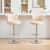 Samt-Drehbarhocker, höhenverstellbar, getufteter Thekenhocker mit Nagelkopfbesatz für Küche, Bar, Café