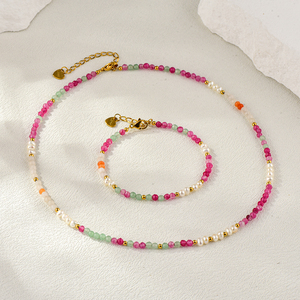 Bracelet de collier chic aux tons dorés avec des perles de tourmaline pour un usage quotidien - Product Image 1