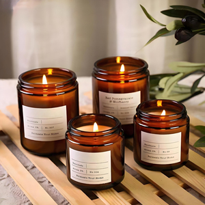 8Oz Amber Straight Sided Glass Jar Làm Thơm Nến Thủy Tinh Lọ Với Kim Loại Có Nắp Đậy - Product Image 4