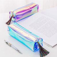 Pochette à crayons créative transparente à sequins, avec pendentif et pompon, multicolore, étui à papeterie personnalisé, kawaii, avec fermeture éclair colorée