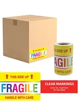 4x6 pouces autocollants fragiles pour le transport et le mouvement. Manipulez 100 grandes étiquettes avec soin. Adhésif fort