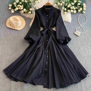 Abito Lungo da Donna Autunno 2025, Stile <span class=keywords><strong>Palazzo</strong></span>, Colletto a Risvolto, Monopetto, con Cintura in Vita e Maniche a Lanterna - Product Image 5