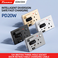 Enchufe de Pared con Carga Rápida de 20W, 2 Puertos USB, 2 Interfaces Tipo-C, Estándar Británico, Enchufe de Pared para Cabecera con Red SDK Tipo 86